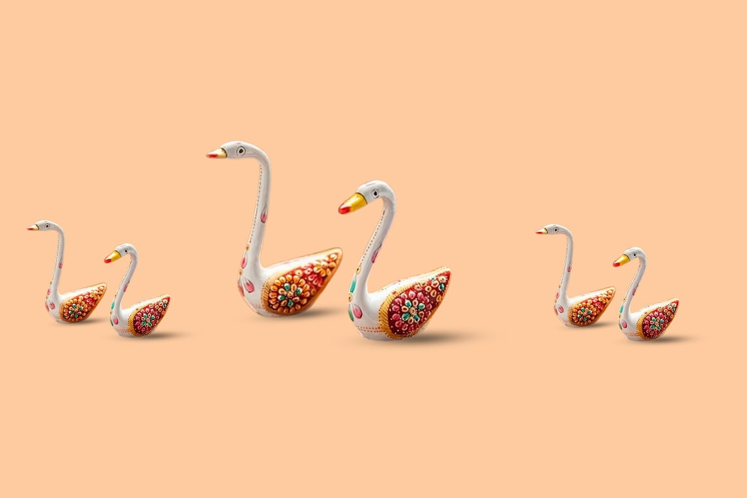 Hand Painted Metal Swan Statues