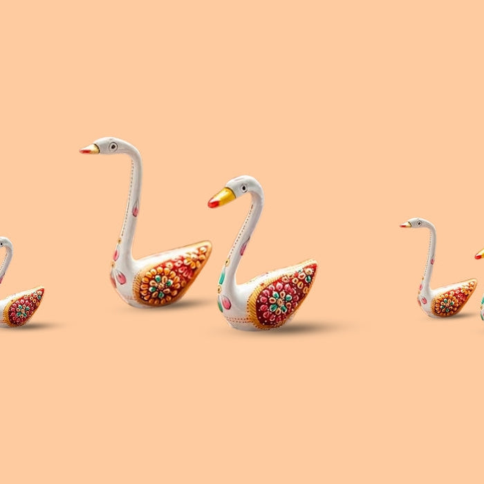 Hand Painted Metal Swan Statues