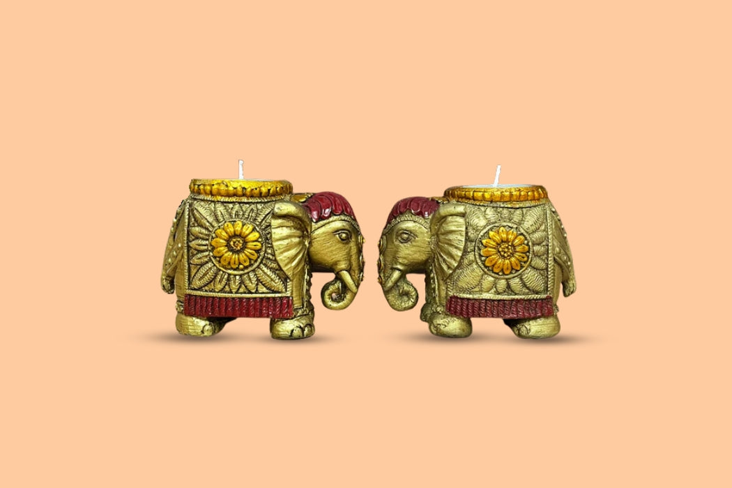 Handcrafted Wooden Elephant Candle Holder