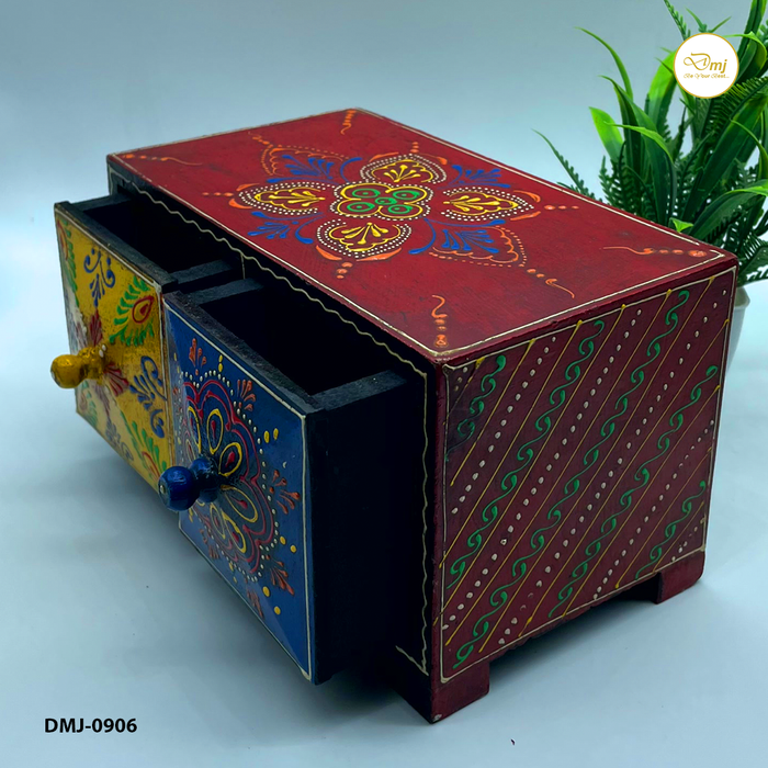 Handcrafted Wooden Box with Vibrant Traditional Artwork