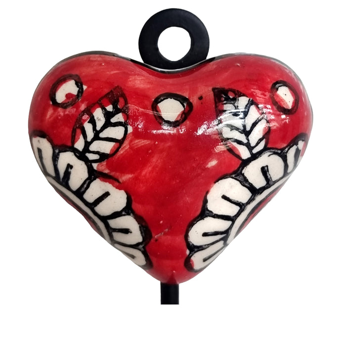 Red Heart Shaped Metal and Ceramic Hook Wall Key Hanger