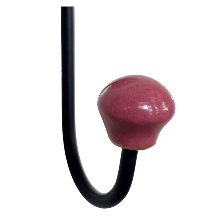 Red Heart Shaped Metal and Ceramic Hook Wall Key Hanger