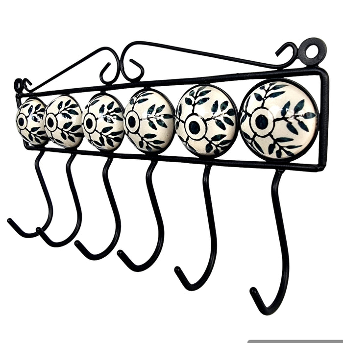 6 Peg Floral Ceramic Handpainted Hooks & Wall Key Hangers