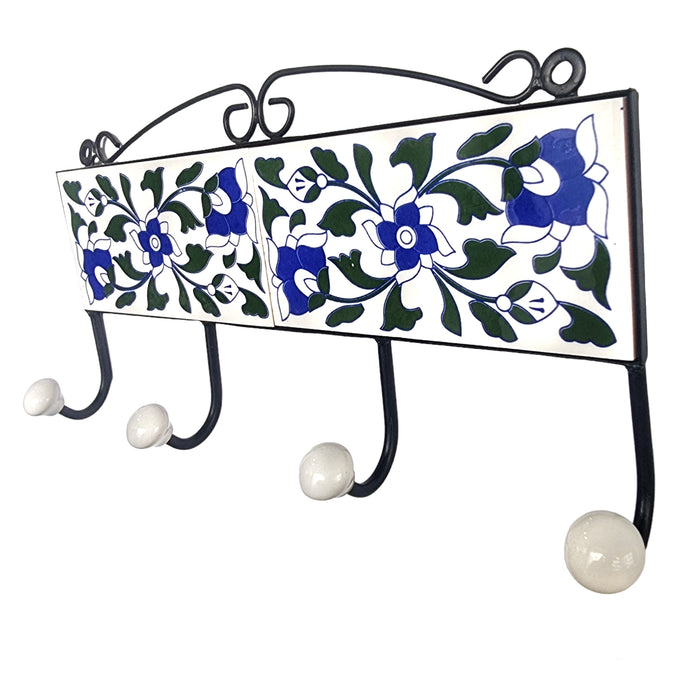 Flower Ceramic Tiles Iron Wall Key Hangers