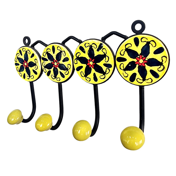 Flower Ceramic Iron Wall Key Hangers With 4 Hooks