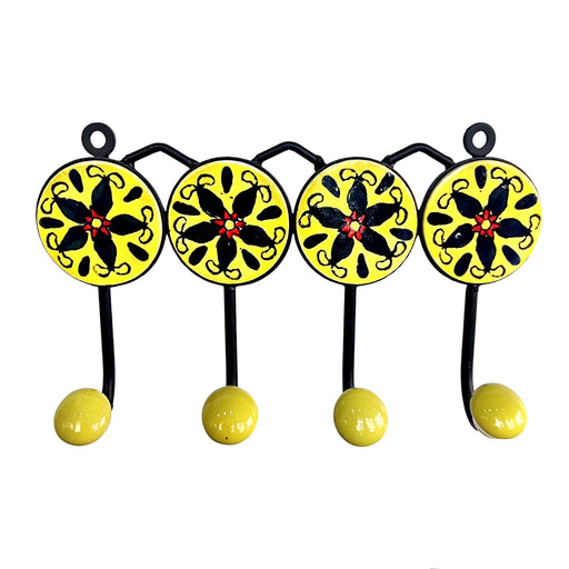 Flower Ceramic Iron Wall Key Hangers With 4 Hooks