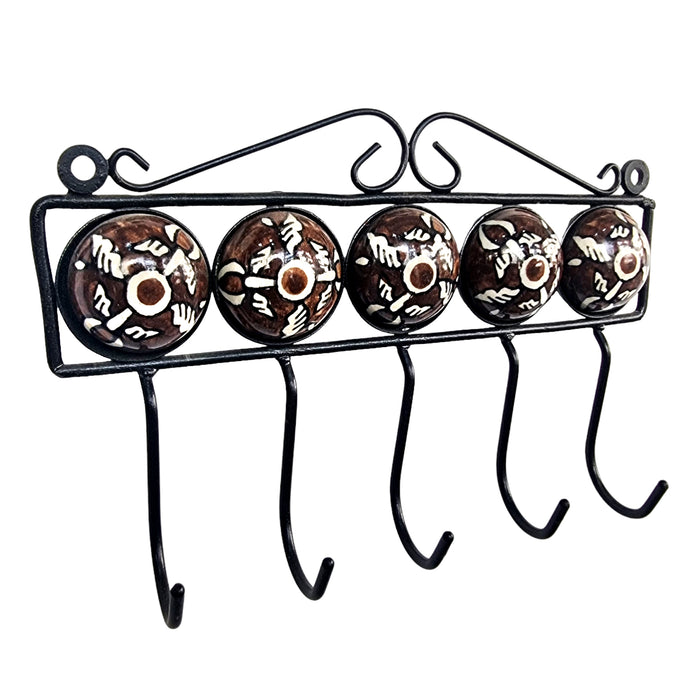 Handcrafted Brown Ceramic Iron Wall Key Hanger