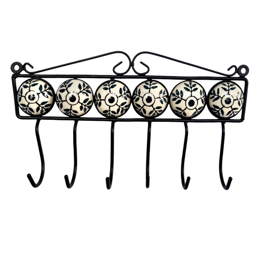 Blue Pottery 6 Hooks Iron Key Hanger/Holders