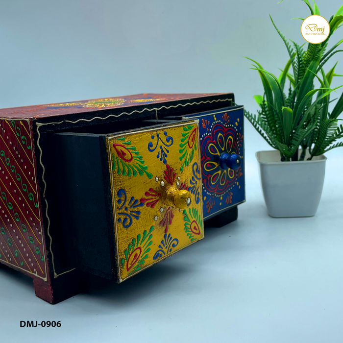 Handcrafted Wooden Box with Vibrant Traditional Artwork