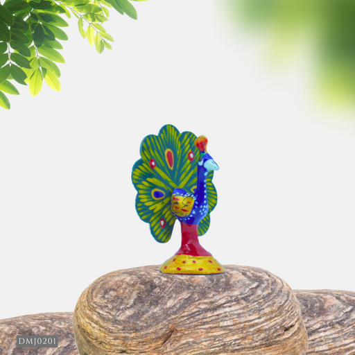 Colorful Metal Peacock Statue on Rock | Decorative Garden Ornament | Buy Now