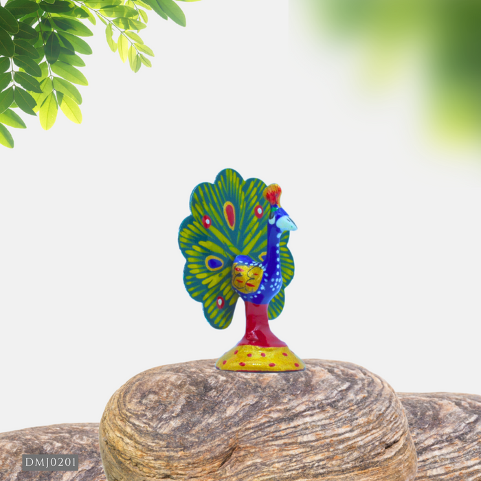 Colorful Metal Peacock Statue on Rock | Decorative Garden Ornament | Buy Now