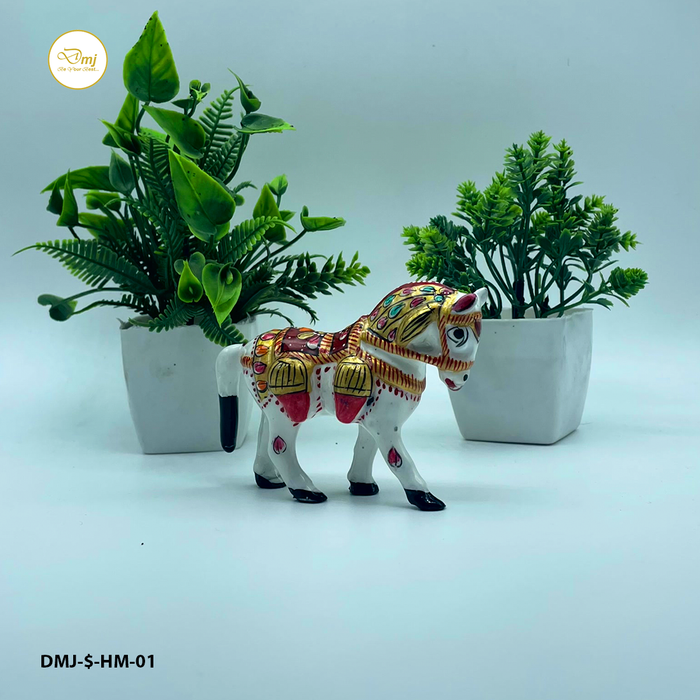 Handcrafted Metal Meenakari Horse Figurine – Elegant Home Décor