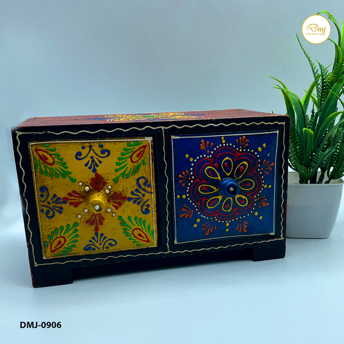 Handcrafted Wooden Box with Vibrant Traditional Artwork