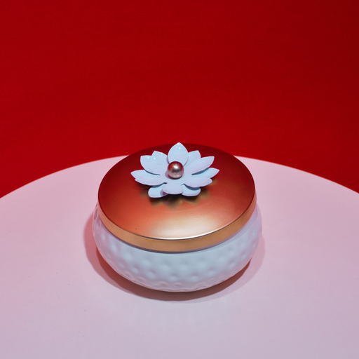 Premium View Lotus Handle Jar Light Cream Colour Jar | Buy NowBuy Premium Lotus Handle Jar Metal Dry Fruit Jar | Box For Gifting
