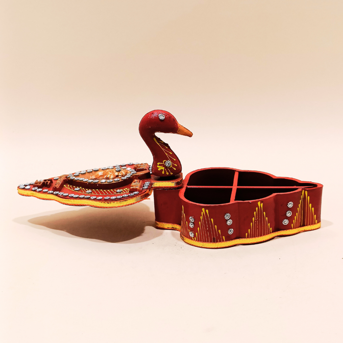 Handcrafted Wooden Swan Box for Temple Decor and Tika Presentation