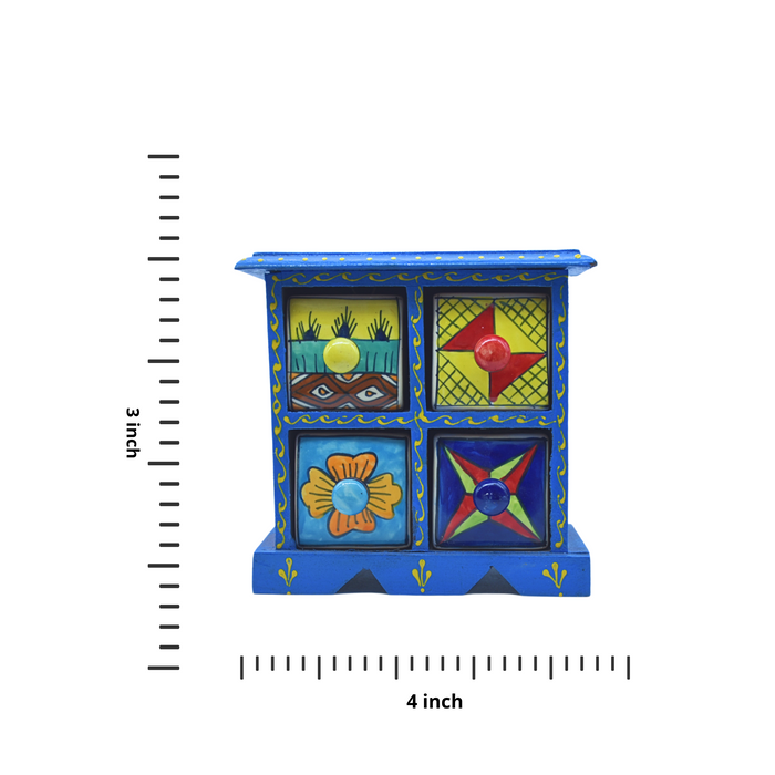 Handcrafted Blue Color Wooden Ceramic Drawer Storage Box