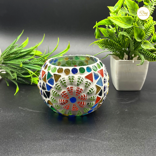Vibrant mosaic glass candle holder for Diwali and festive decorations