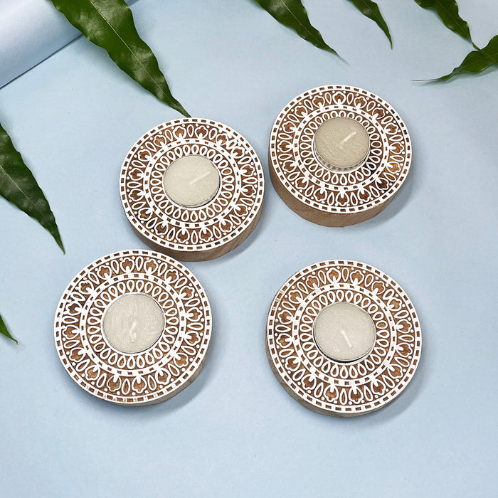 Circular Shaped Handblock Wooden Tea Light Candle Holder 2