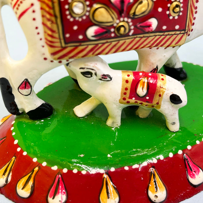 Cow and Calf Meenakari Work Marble Dust Spiritual Puja Idol Sculpture 9