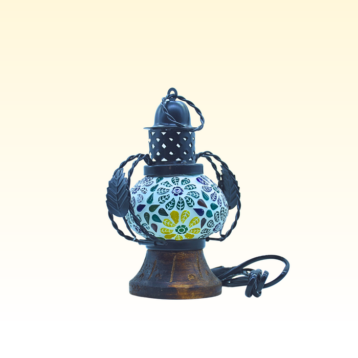 Rustic wooden lantern with mosaic glass design for home décor lighting