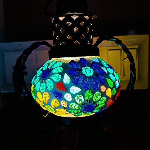 Festival décor wooden mosaic glass lantern with soft ambient glow