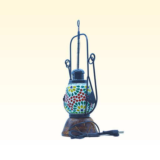 Handmade Wooden Mosaic Designer Glass Lantern with colorful mosaic patterns for home décor lighting