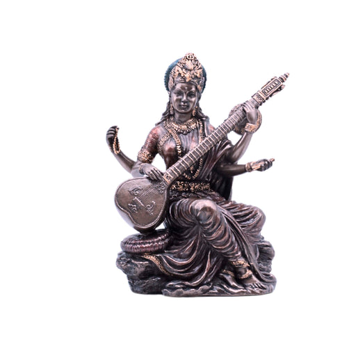 Handcrafted Copper Finish Goddess Saraswati Idol Statue Online