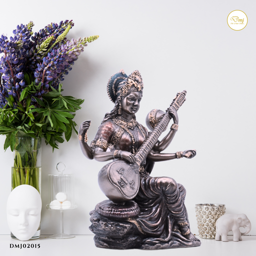 Handcrafted Copper Finish Goddess Saraswati Idol Statue Online
