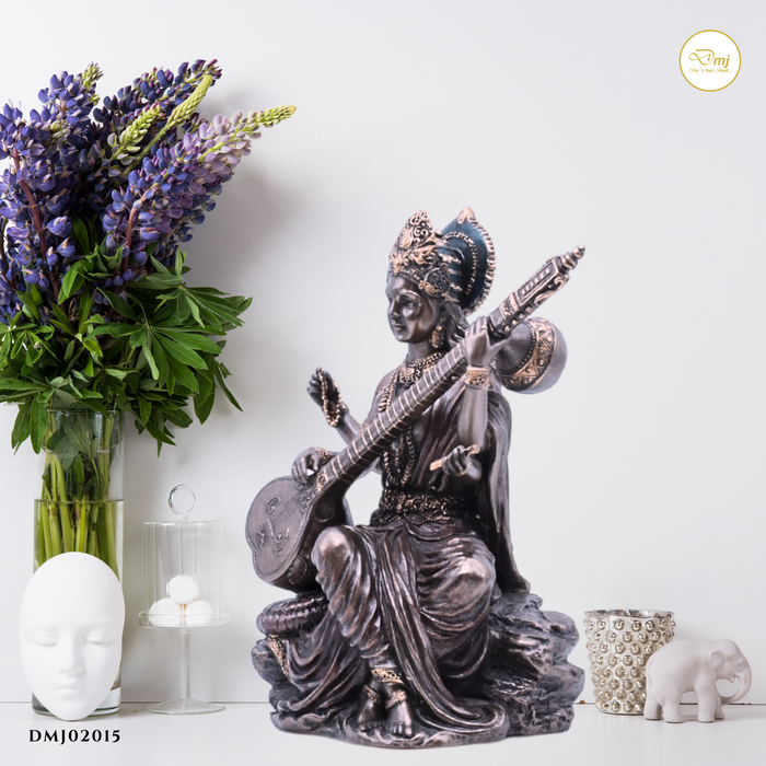 Handcrafted Copper Finish Goddess Saraswati Idol Statue Online