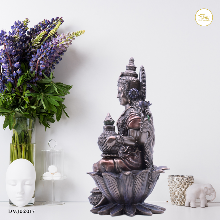 Handcrafted Copper Finish Goddess Lakshmi Statue Temple Decor