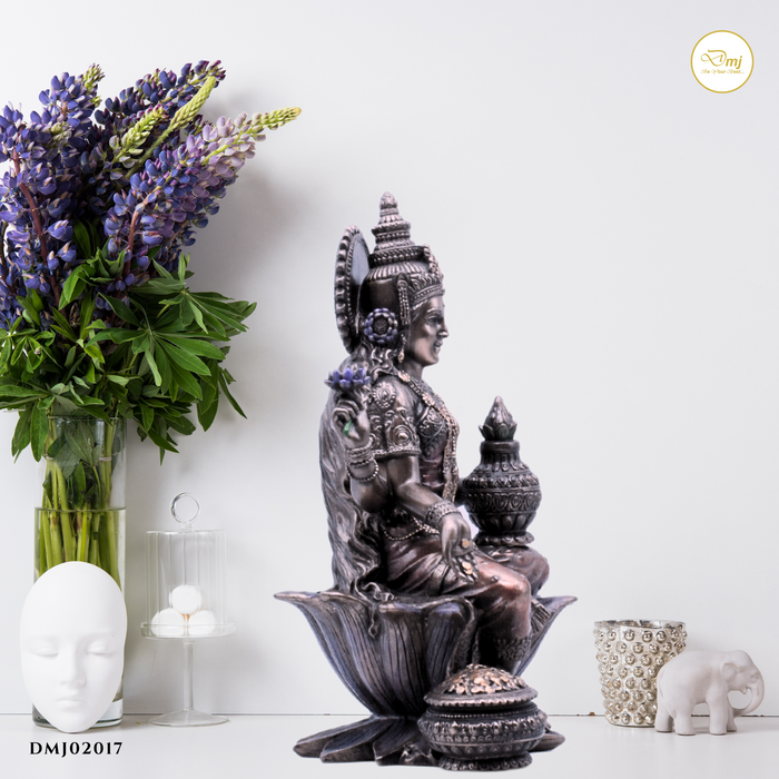 Handcrafted Copper Finish Goddess Lakshmi Statue Temple Decor