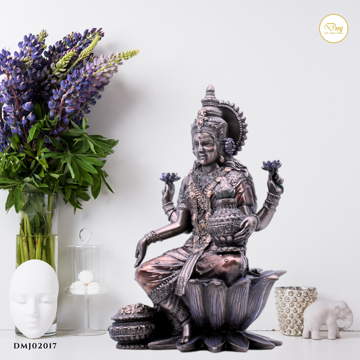 Handcrafted Copper Finish Goddess Lakshmi Statue Temple Decor