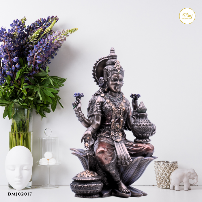Handcrafted Copper Finish Goddess Lakshmi Statue Temple Decor
