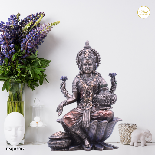 Handcrafted Copper Finish Goddess Lakshmi Statue Temple Decor