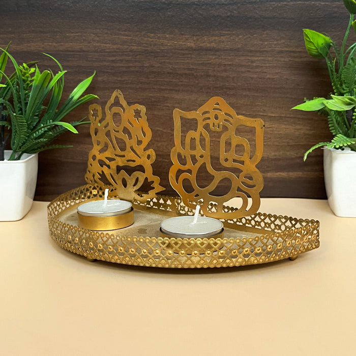 brass finish Ganesh Lakshmi Tea Light Holder 1
