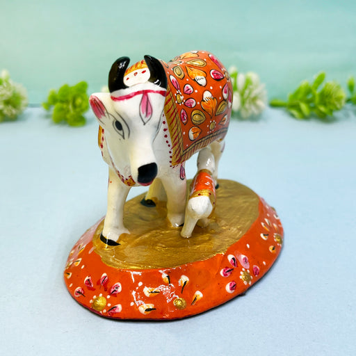 Hand Painted Metal Meenakari Cow and Calf Statue  1