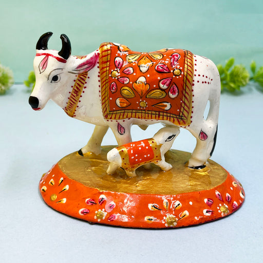 Hand Painted Metal Meenakari Cow and Calf Statue