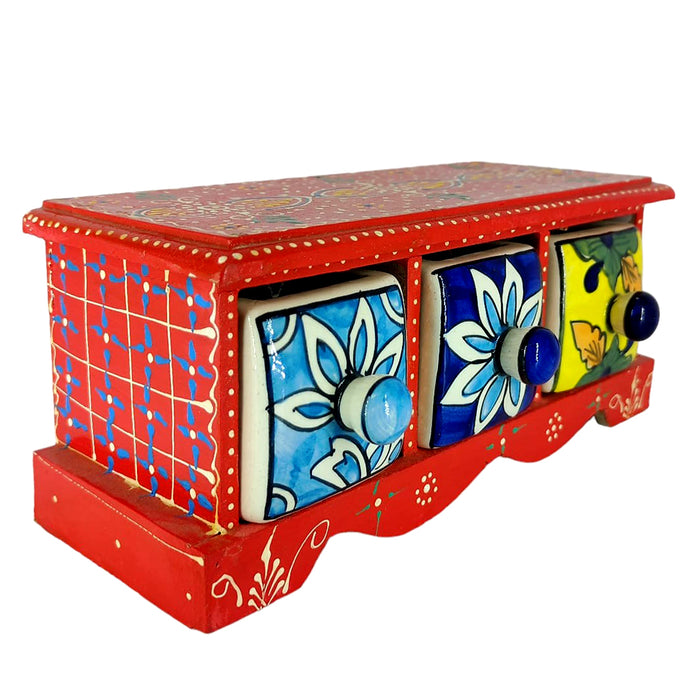 Handcrafted 3 Drawer Wooden Ceramic Storage Box