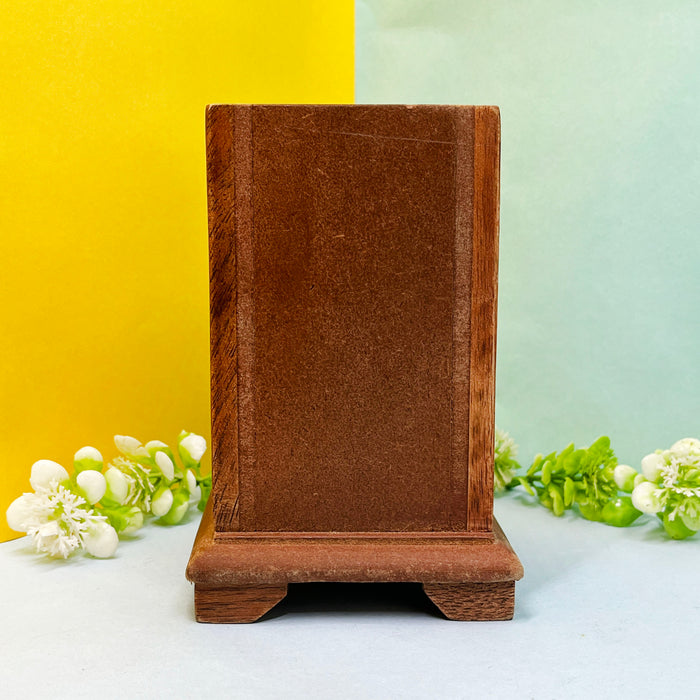 Handcrafted Wooden Pen Stand with Ceramic Floral Tiles 2