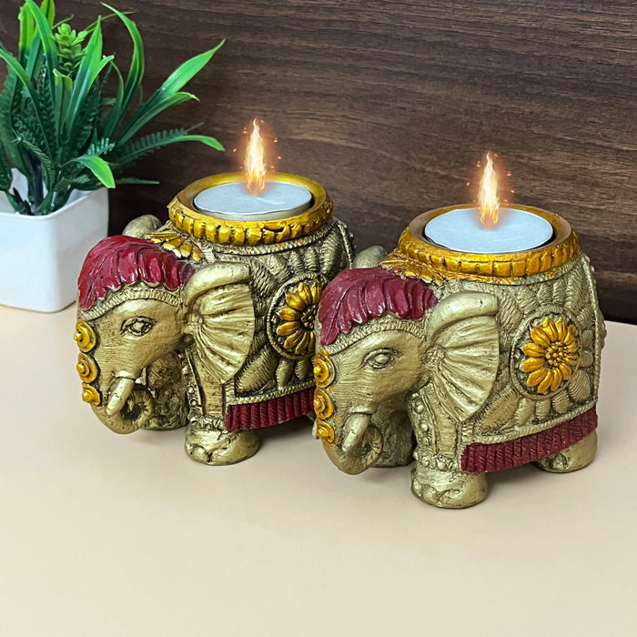 Handmade Elephant Hand Painted Tea Light Candle Set 3