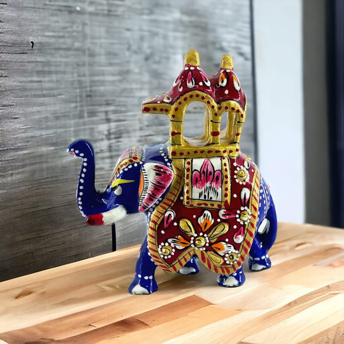 Hand-Painted Royal Elephant Figurine – Meenakari Home Décor