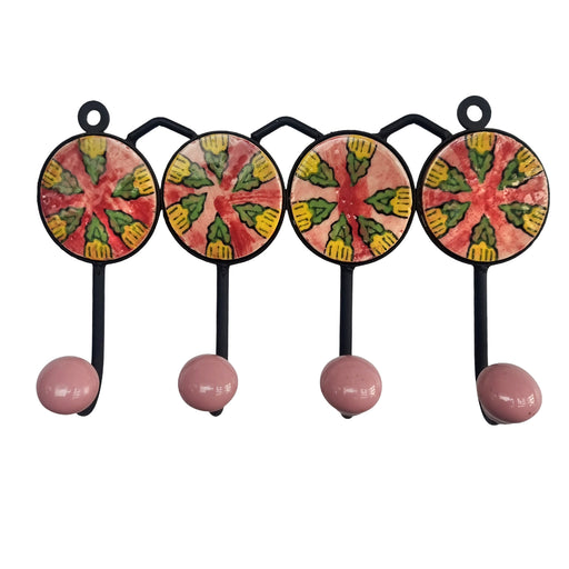 Hand Painted Ceramic Iron Wall 4 Hooks Key Hangers