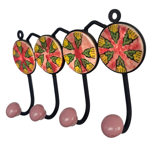 Hand Painted Ceramic Iron Wall 4 Hooks Key Hangers