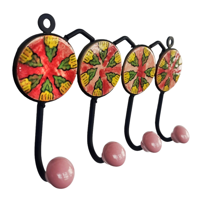 Hand Painted Ceramic Iron Wall 4 Hooks Key Hangers