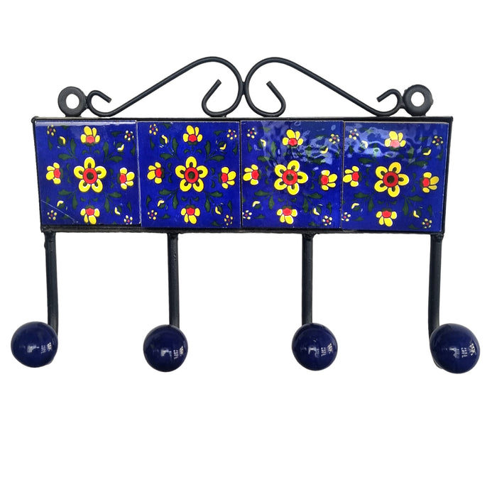 Blue Ceramic Tiles Iron Key Hanger
