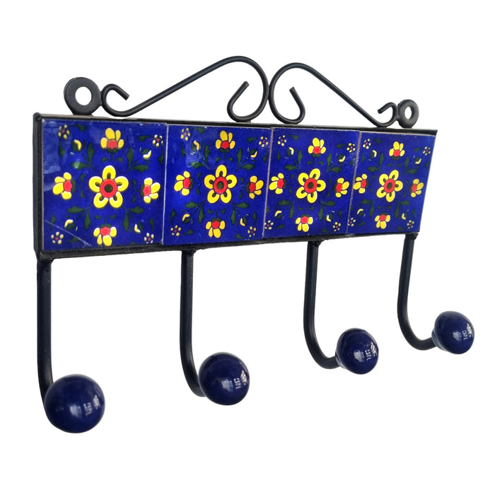 Blue Ceramic Tiles Iron Key Hanger