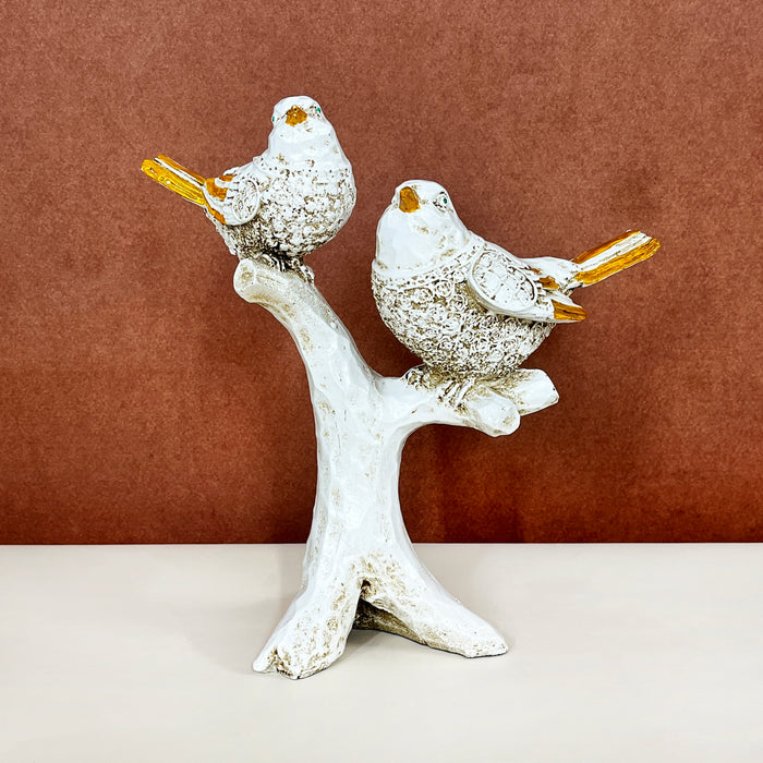 White Resin Sparrows Sculpture by Diwam Handicrafts