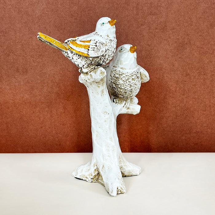 White Resin Sparrows Sculpture by Diwam Handicrafts