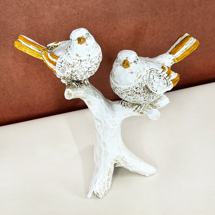 White Resin Sparrows Sculpture by Diwam Handicrafts