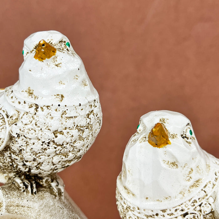 White Resin Sparrows Sculpture by Diwam Handicrafts
